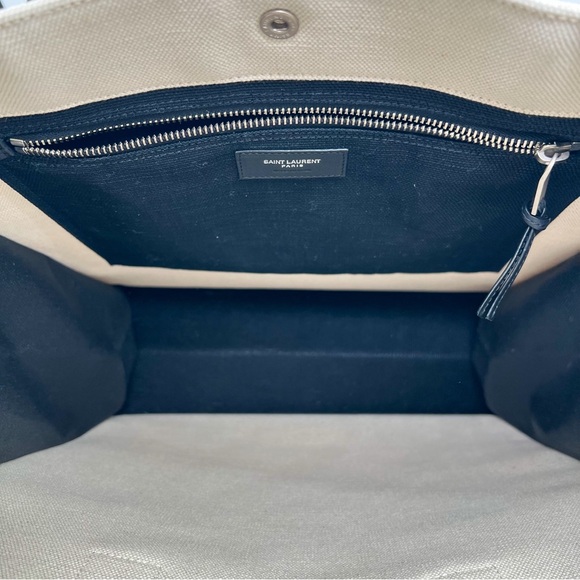 Saint Laurent Rive Gauche North South Linen and Leather Tote White Black Bag - Picture 9 of 13